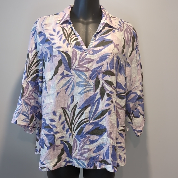 C&C California Tops - C&C California Linen Tropical Floral Blouse Top